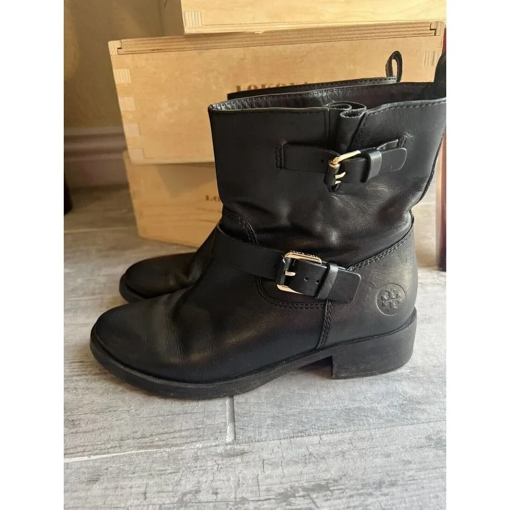 TORY BURCH Christie Leather Moto Ankle Boot Bootie Designer Fall Winter Casual 8
